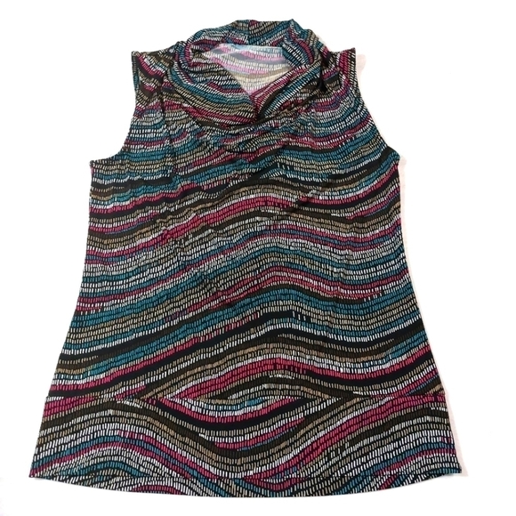 George Stretch Sleeveless Multicolored Geometric Blouse Size Small - Picture 1 of 5